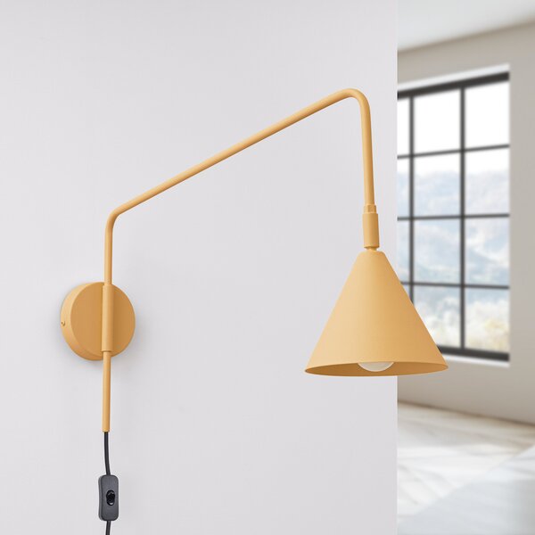 SOLLUX LIGHTING Стенна лампа LYS, златиста, Ø 14 cm, метал, щепсел, E14, Злато / месинг, Дневна/трапезария, Метал, Скандинавски, Кръгла стена