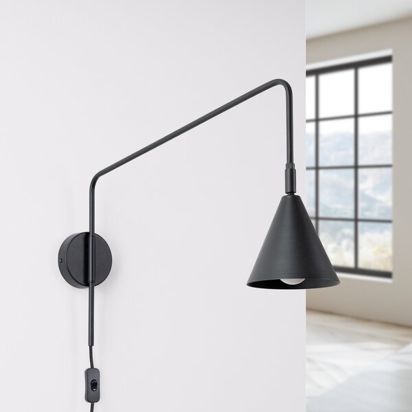 SOLLUX LIGHTING Стенна лампа LYS, черна, Ø 14 cm, метал, щепсел, E14, Черен, Дневна/трапезария, Метал, Скандинавски, Кръгла стена
