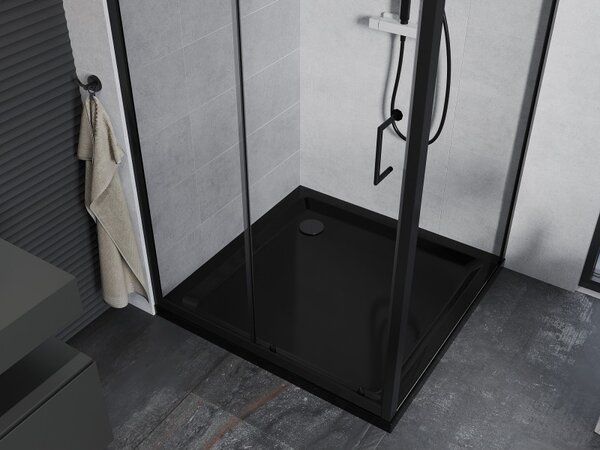 Mexen Apia плъзгаща се душ кабина 90 x 90 см, прозрачна, черна + плоска тава