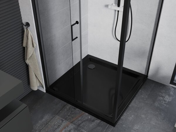 Mexen Apia плъзгаща се душ кабина 90 x 90 см, прозрачна, черна + плоска тава
