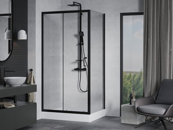 Mexen Apia плъзгаща се душ кабина 100 x 80 см, прозрачна, черна + корито Рио