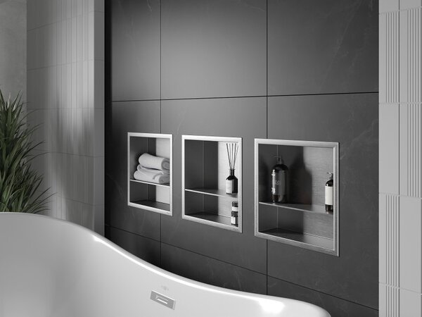 Mexen X-Wall-R нишева етажерка с яка и рафт 30 x 30 см, инокс - 1910303010S