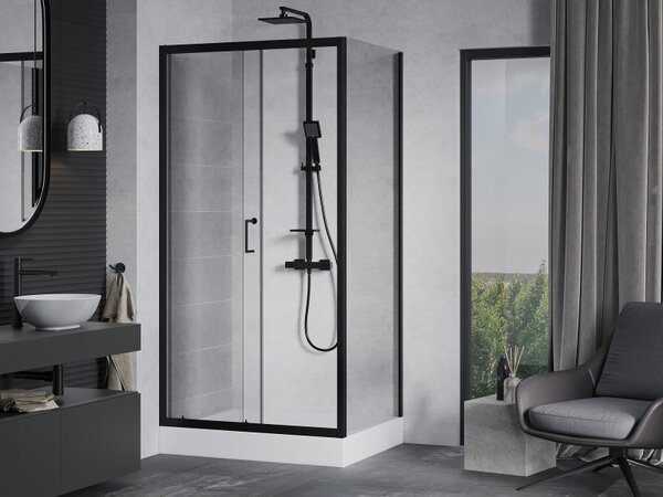 Mexen Apia плъзгаща се душ кабина 100 x 80 см, прозрачна, черна + корито Рио