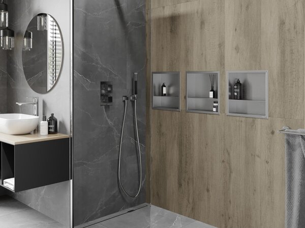 Mexen X-Wall-R нишева етажерка с яка и рафт 30 x 30 см, инокс - 1910303010S
