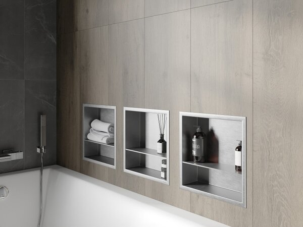 Mexen X-Wall-R нишева етажерка с яка и рафт 30 x 30 см, инокс - 1910303010S