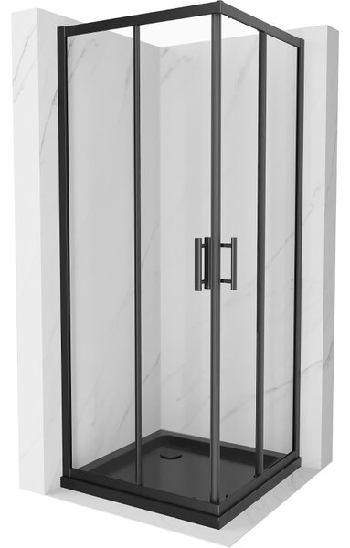 Mexen Rio квадратна душ кабина 70 x 70 см, прозрачна, черна + корито Flat, черно - 860-070-070-70-00-4070B