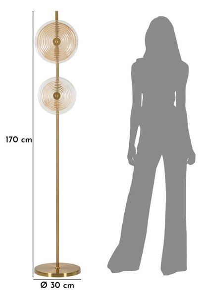 Подова лампа в златист цвят със стъклен абажур (височина 170 cm) Venice – Mauro Ferretti