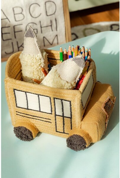Текстилна детска кошница за играчки в цвят жълта охра 22x19x15 cm School Bus – Lorena Canals