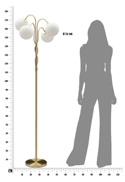 Бяла/златистa подова лампа със стъклен абажур (височина 176 cm) Glamy – Mauro Ferretti