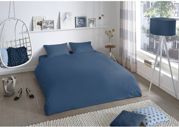 Синьо двойно /удължено спално бельо от памук Renforcé 200x220 cm Uni – Good Morning