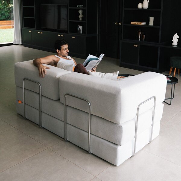 Бежов сгъваем диван от прежда с примки от букле 180 cm Bloom – TemaHome