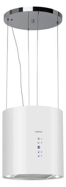 Klarstein Barett, островен абсорбатор, Ø 38 cm, рециркулация 560 m³/h, LED, филтър с активен въглен, бял