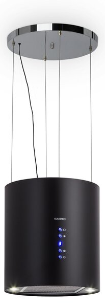 Klarstein Barett, островен абсорбатор, Ø 38 cm, рециркулация 560 m³/h, LED, филтър с активен въглен, черен