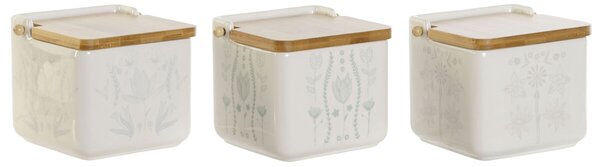 Солница с Капак DKD Home Decor Син Бял Зелен Люляк Бамбук Scandi 750 ml 14 x 12,5 x 12 cm (3 броя)