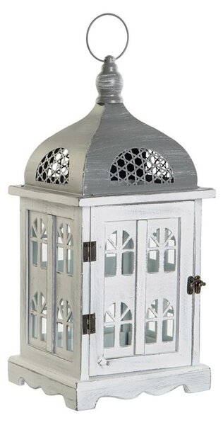 Latern DKD Home Decor Завършек със състаряващо покритие Бял Сив Дървен Кристал 19 x 19 x 42 cm