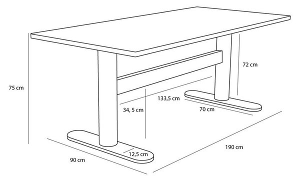 Работна маса с дъбов плот 90x190 cm Tona – Hübsch