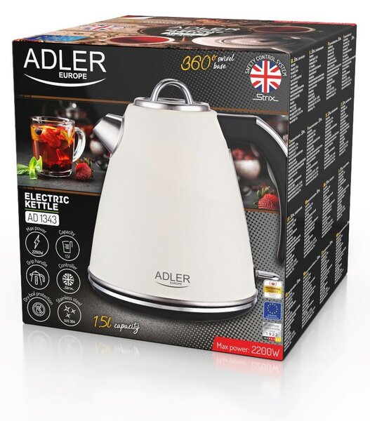 Чайник Adler AD 1343 creme Бежов Неръждаема стомана 2200 W 1850 W 1,5 L