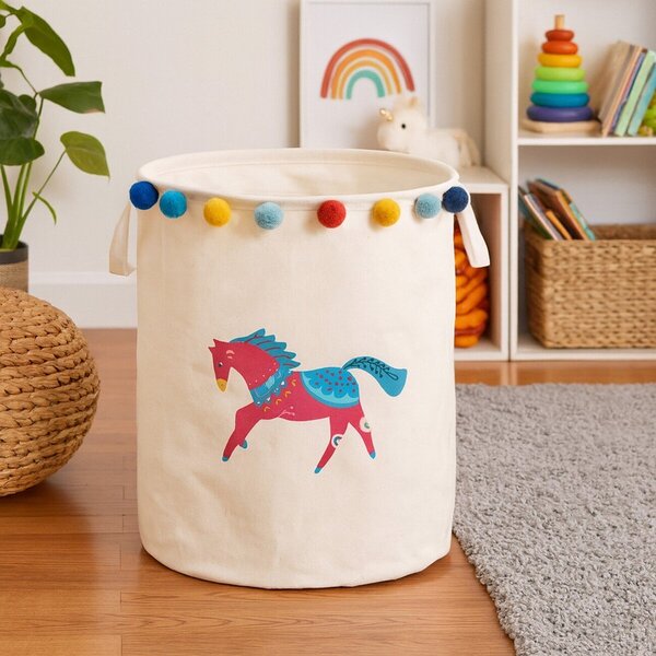 Бяла текстилна детска кошница за играчки ø 38x48 cm Mimo Eclectic Horse – Premier Housewares