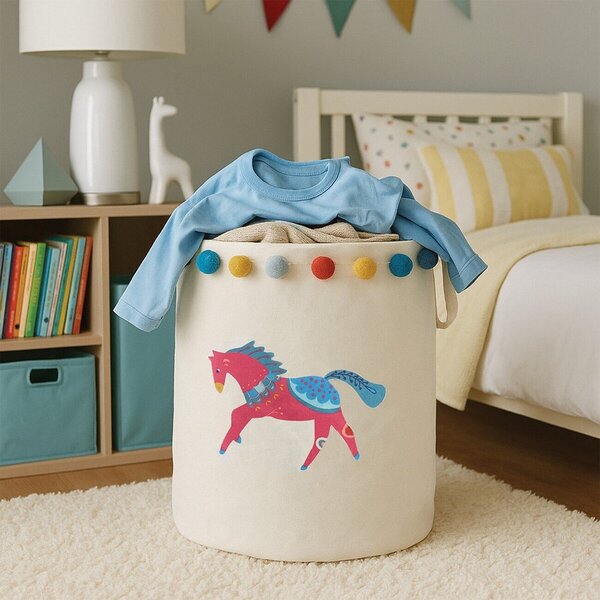 Бяла текстилна детска кошница за играчки ø 38x48 cm Mimo Eclectic Horse – Premier Housewares