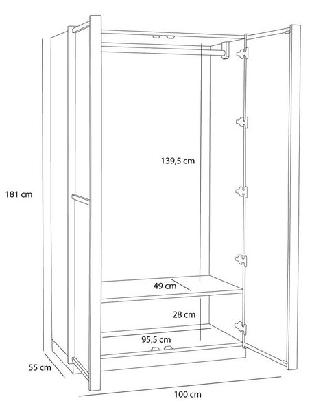 Гардероб от декор от дъб в естествен цвят 100x181x55 cm Kura – Hübsch