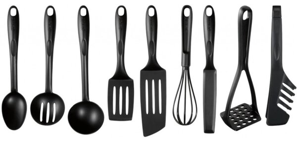 Комплект кухненски прибори Tefal Bienvenue K001S925, 9 части, пластмаса, подходящи за съдомиялна, топлоустойчиви, черни