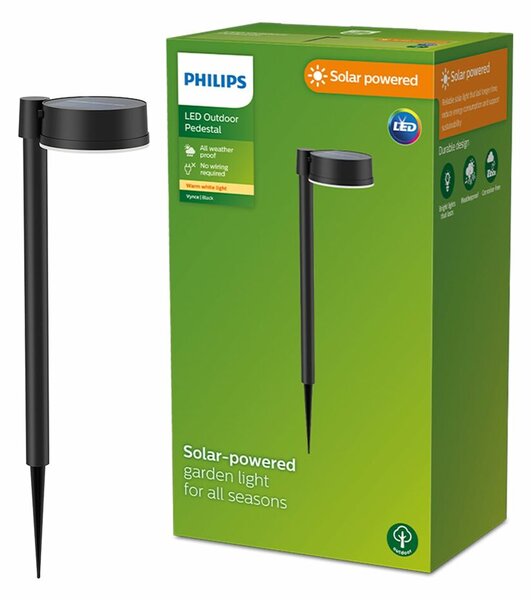 Соларен градински кол Philips Vynce 1,5 W 11,2 x 14,2 x 54 cm Черен Пластмаса Кръгъл (2700 K) (Топло Бяло) (1 броя)