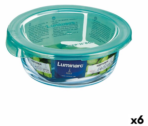 Кръгла Кутия за Обяд с Капак Luminarc Keep'n Lagon цвят тюркоаз 420 ml 11,5 x 5,4 cm Cтъкло (6 броя)