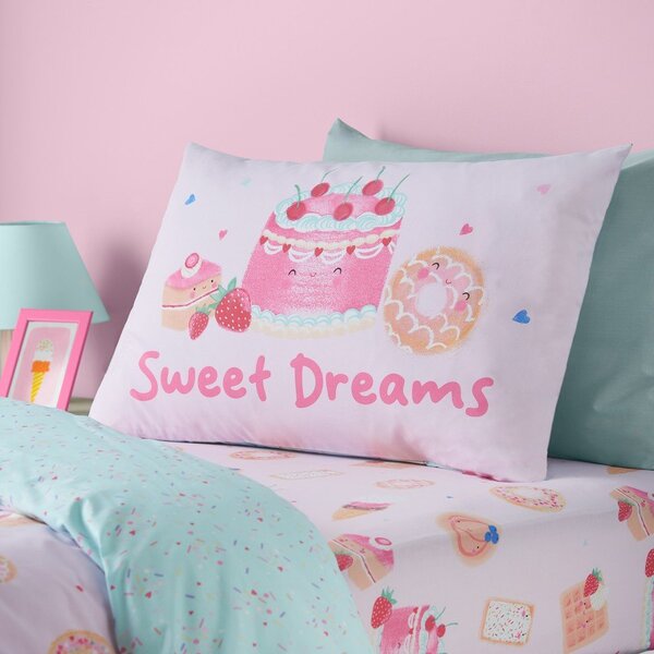 Розов еластичен единичен детски чаршаф 90x190 cm Sweet Treats – Catherine Lansfield