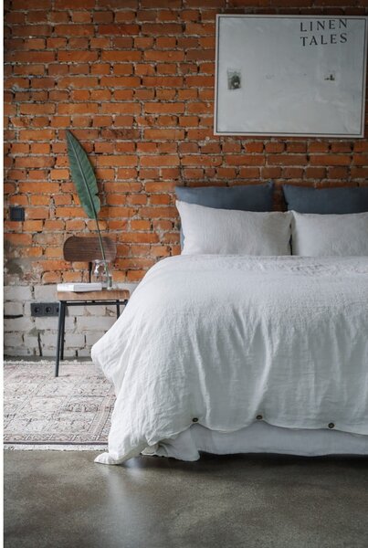 Бял еластичен ленен чаршаф 200x200 cm White – Linen Tales