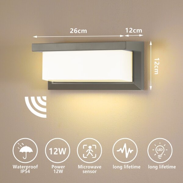 Brilagi-LED Екстериорен аплик със сензор BRICKY LED/12W/230V сив IP54