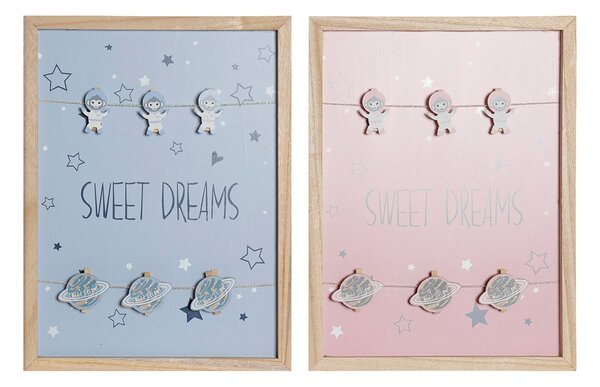 Рамка за Снимки с Клипсове DKD Home Decor Sweet Dreams Дървен MDF (40 x 40 x 3 cm) (2 pcs)