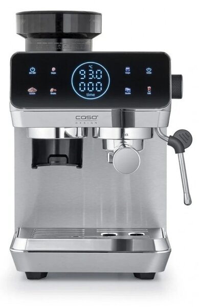 Еспресо машина Caso EspressoGourmet&Grind, 1500W, 20 bar, 1.8 л, Ulka, Pre-infusion, Cold Brew Сензорно управление, Мелачка, Портафилтър, Инокс