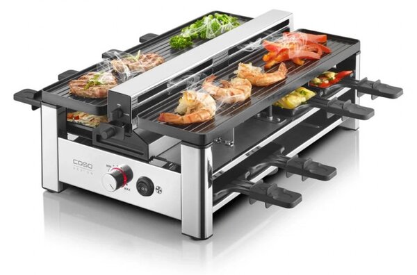 Раклет грил CASO Design Raclette AirClean, 1500W, Керамични плочи, Система за по-малко миризми и дим, Филтър, Инокс