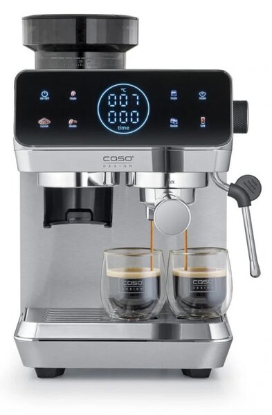 Еспресо машина Caso EspressoGourmet&Grind, 1500W, 20 bar, 1.8 л, Ulka, Pre-infusion, Cold Brew Сензорно управление, Мелачка, Портафилтър, Инокс