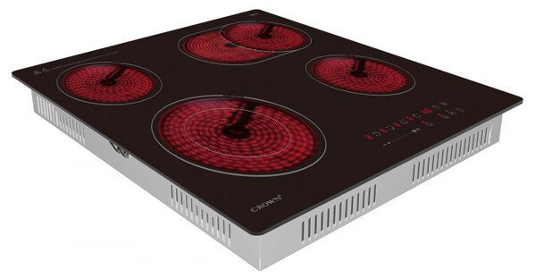Керамичен плот за вграждане Crown PVT624DO.C, 6.6 kW, 4 зони, 9 степени, Таймер, Електрически, Черен