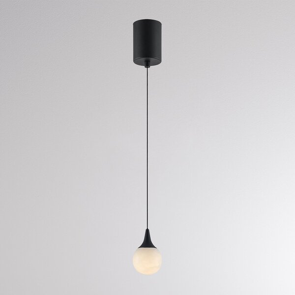 Molto Luce LED висяща лампа ARE, черна, алабастър, Ø 8 см, CCT, DALI, Затъмняване, Черен, Дневна/трапезария, Камък, Модерен, Глобус