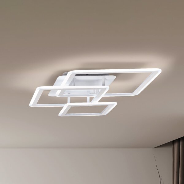 FISCHER & HONSEL LED таванна лампа Gelder, пясъчнобяла, дължина 65 см, метална, RGBW, CCT, Затъмняване, Бял, Дневна/трапезария, Модерен