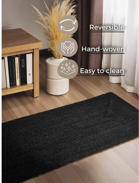 Черна двустранна/ръчно изработена ютена пътека 80x200 cm Juno – Hanse Home