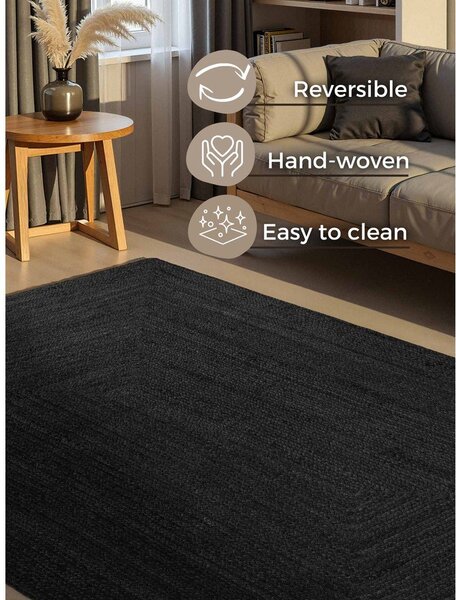 Черен двустранен/ръчно изработен ютен килим 60x90 cm Juno – Hanse Home