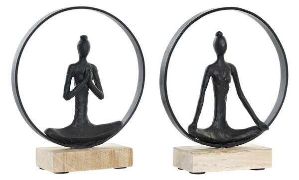 Декоративна фигурка DKD Home Decor Черен Кафяв Алуминий Дърво манго Yoga Модерен (23 x 10 x 27 cm) (2 броя)