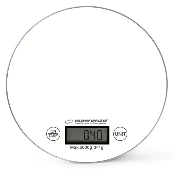 Кухненска везна Esperanza EKS003KW, ТАРА, LCD дисплей, 5 кг, Бял