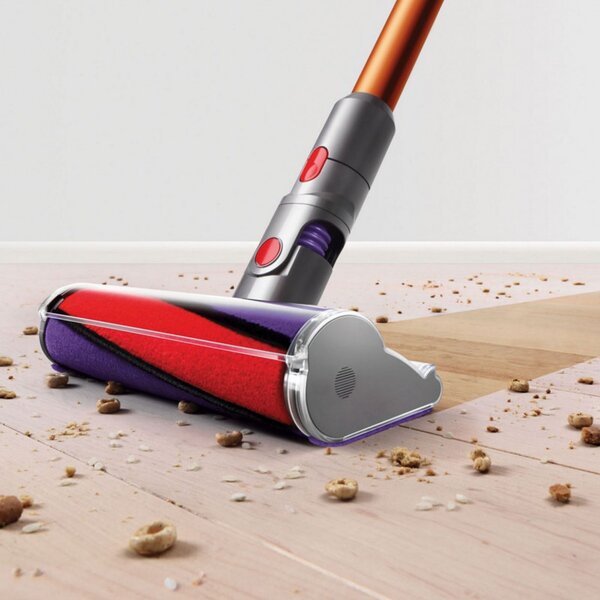 Вертикална прахосмукачка Dyson Cyclone V10 Absolute 448883-01, 150AW, 125000 об/мин, 0.77l, 60 мин, 3 режима, 2 Tier Cyclone™, HEPA, Тиха, Хигиенично изпразване, Без заплитане, Никел/оранжев
