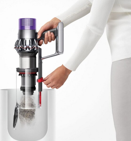 Вертикална прахосмукачка Dyson Cyclone V10 Absolute 448883-01, 150AW, 125000 об/мин, 0.77l, 60 мин, 3 режима, 2 Tier Cyclone™, HEPA, Тиха, Хигиенично изпразване, Без заплитане, Никел/оранжев