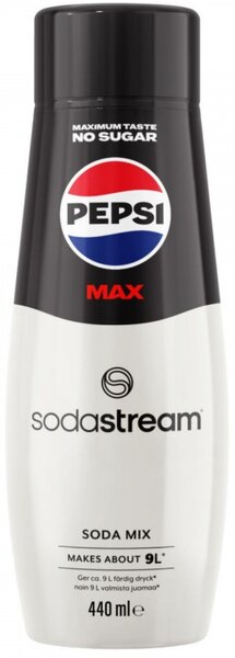 Концентриран сироп SodaStream Pepsi Max, 440 мл, До 9 л, Без алергени и ГМО, Бял/черен
