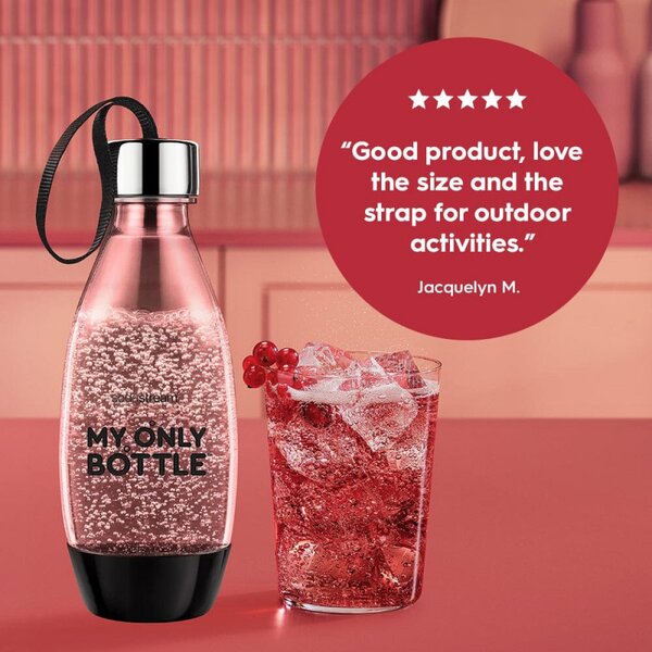 Бутилка за газиране Sodastream My Only Bottle, 0.5 л, Без BPA, Съвместим с Spirit, Jet, Fizzi, Genesis, One Touch, Play, Power и Source, Черен