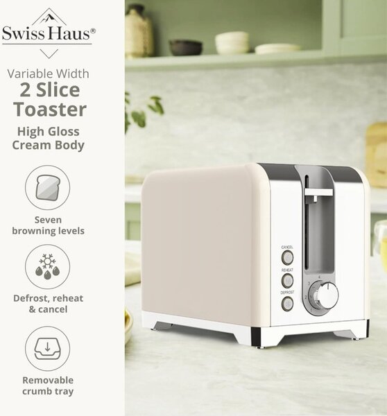 Тостер за хляб Swiss Haus SH-TO2020, 900W, 7 нива на изпичане, Размразяване, Претопляне, Отказ, Звуков сигнал, Кремав