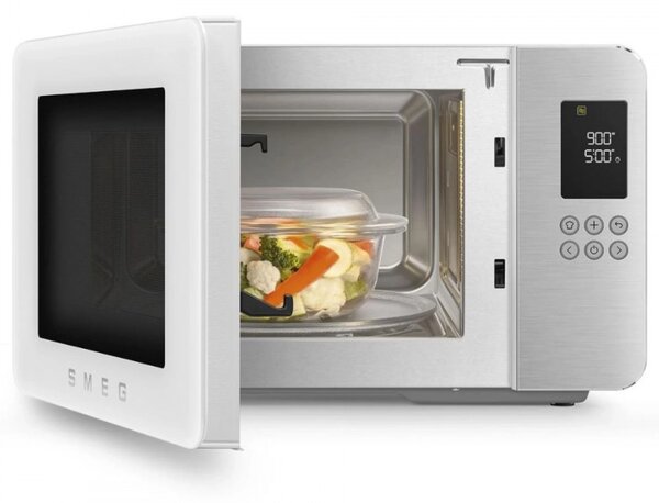 Микровълнова фурна с грил 4в1 SMEG Collezione MOC01WHMEU, 1900W, 29 л, 18 програми, Плавно затваряне, Звуков сигнал, LCD, Бял мат