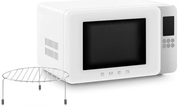 Микровълнова фурна с грил 4в1 SMEG Collezione MOC01WHMEU, 1900W, 29 л, 18 програми, Плавно затваряне, Звуков сигнал, LCD, Бял мат