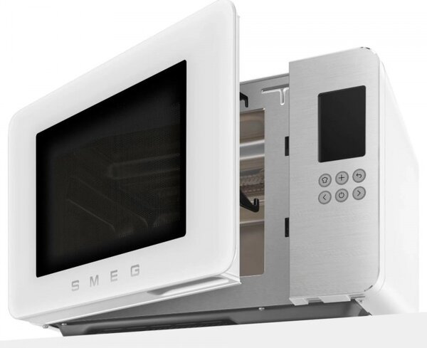 Микровълнова фурна с грил 4в1 SMEG Collezione MOC01WHMEU, 1900W, 29 л, 18 програми, Плавно затваряне, Звуков сигнал, LCD, Бял мат