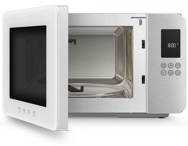 Микровълнова фурна с грил 4в1 SMEG Collezione MOC01WHMEU, 1900W, 29 л, 18 програми, Плавно затваряне, Звуков сигнал, LCD, Бял мат